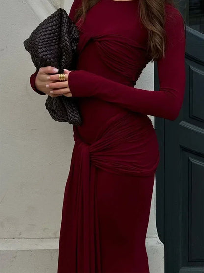 Vestido maxi sexy plisado para mujer de Tossy con retazos y manga larga ajustada