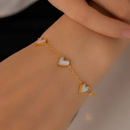ANENJERY - Collar, pulsera y pendientes de acero inoxidable 316L con forma de corazón y concha para mujeres y niñas, conjunto de joyería sencilla de moda, regalos al por mayor