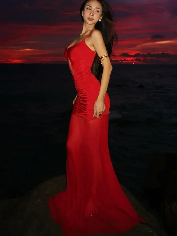 Vestido maxi sexy con escote bajo y hombros descubiertos para mujer, con estampado de gatitos raros