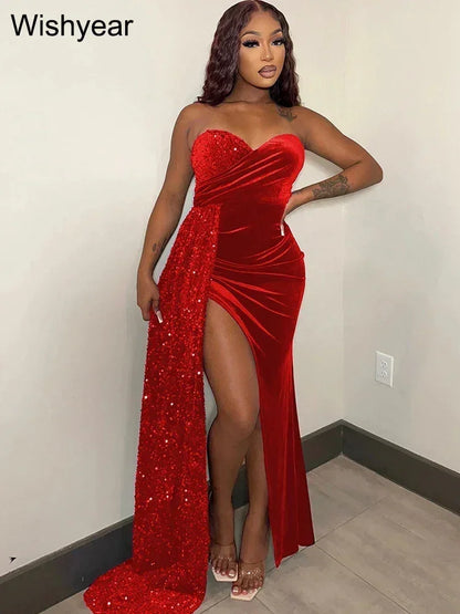 Vestido largo ajustado elegante y brillante de Wishyear