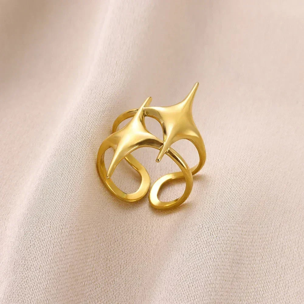 Anillos abiertos de acero inoxidable con forma de flor para mujer, joyería de moda para bodas, corazón, color dorado, anillo hueco geométrico, accesorios diarios, regalo