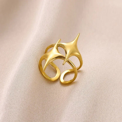 Anillos abiertos de acero inoxidable con forma de flor para mujer, joyería de moda para bodas, corazón, color dorado, anillo hueco geométrico, accesorios diarios, regalo