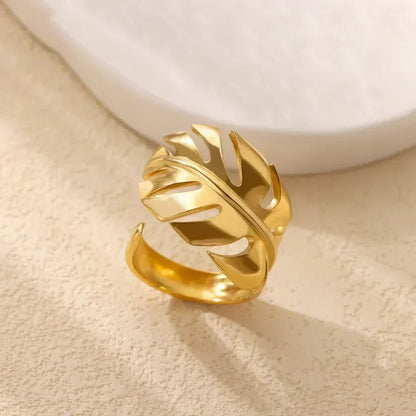 Anillos abiertos de acero inoxidable con forma de flor para mujer, joyería de moda para bodas, corazón, color dorado, anillo hueco geométrico, accesorios diarios, regalo