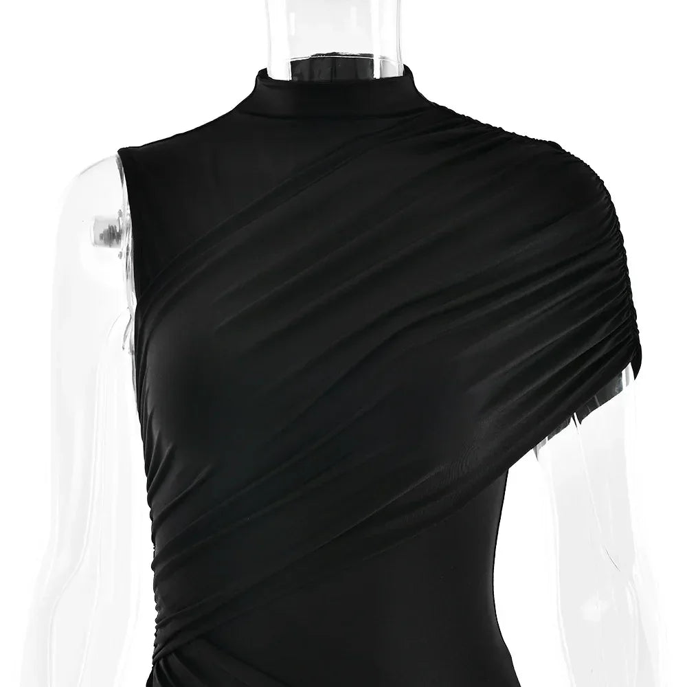 Vestido mini plisado irregular | Vestido urbano con borlas en el dobladillo