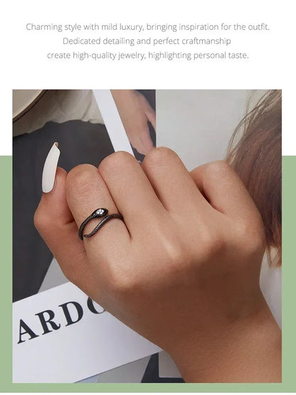 Anillo ajustable BAMOER de plata de ley 925 chapado en platino, con circonita verde y texturas retro, joyería de moda en 4 colores.