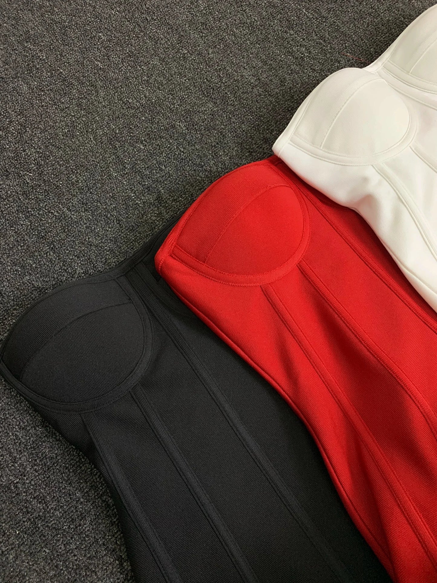 Real Photos Women New Bandage Dress Strapless Laced Up Back Flowers Hem Bodycon