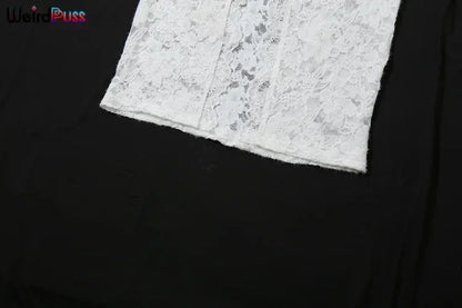 Vestido con volantes y bordado de gatitos extraños para mujer, sexy, escote en V profundo, aberturas transparentes