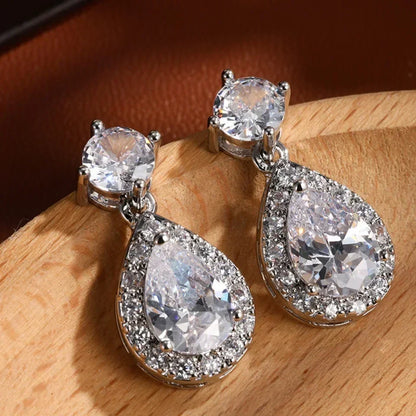 Pendientes colgantes clásicos ZAKOL con forma de gota de agua y circonita cúbica para novia, para mujer y niña, joyería de compromiso y boda de cristal CZ moderno