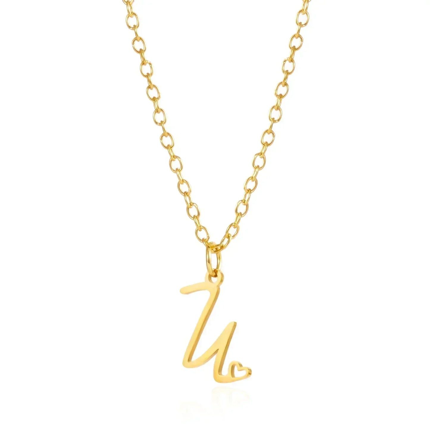 Collar de acero inoxidable con colgante de corazón y 26 letras iniciales para mujer, color dorado, con alfabeto de la A a la Z, regalo de cumpleaños