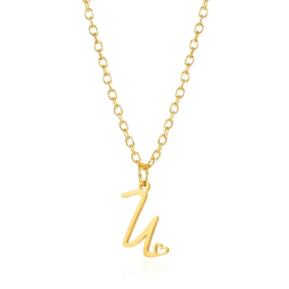 Collar de acero inoxidable con colgante de corazón y 26 letras iniciales para mujer, color dorado, con alfabeto de la A a la Z, regalo de cumpleaños