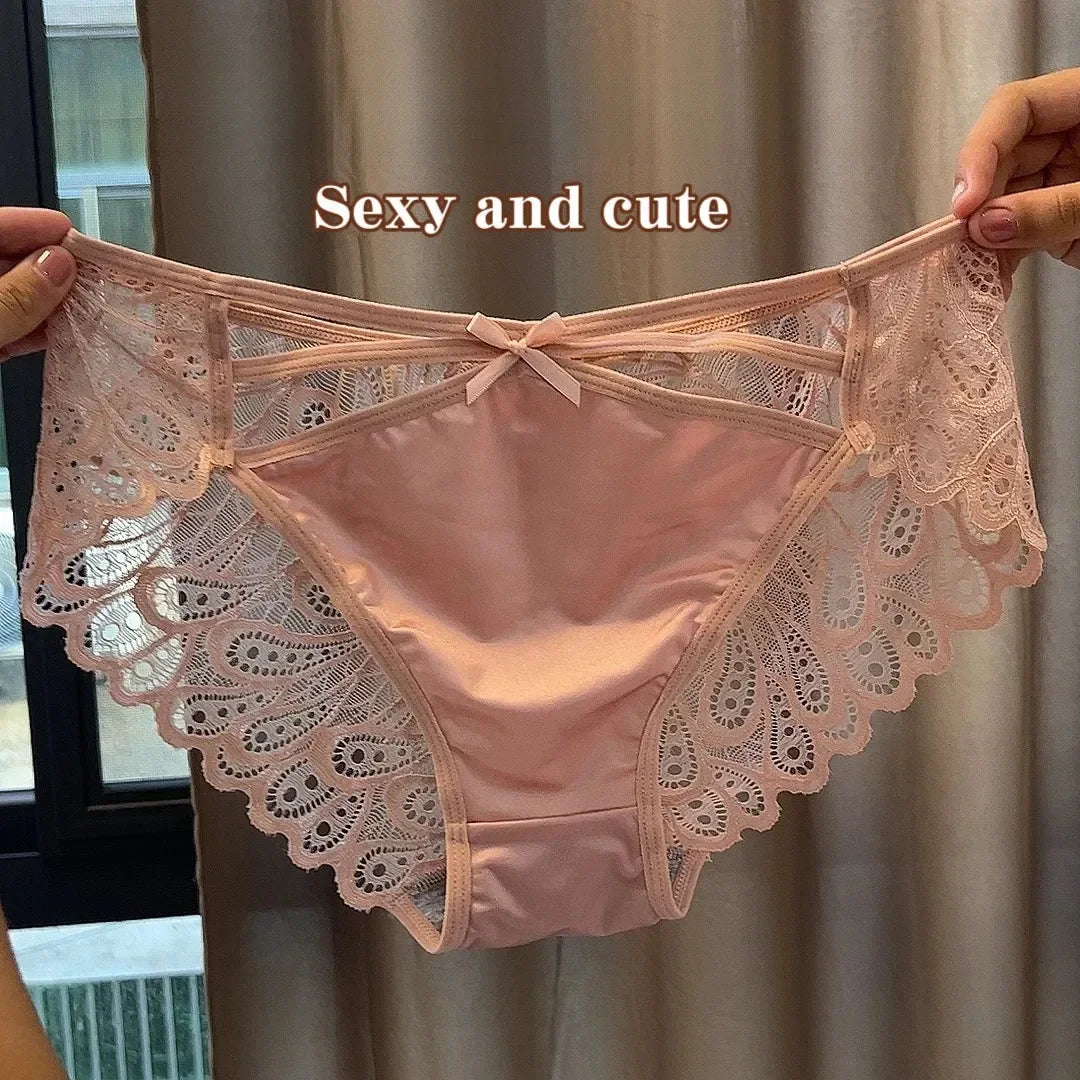 Plus Size Silk Shorts Sexy Lady Lace Hollow Breathable Satin Panties Women