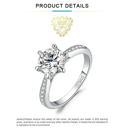 Anillo de compromiso de boda en plata de ley S925 con moissanita color D de JewelryPalace, redondo, 0,5 ct, 1 ct, 1,5 ct, 2 ct y 3 ct, para mujer