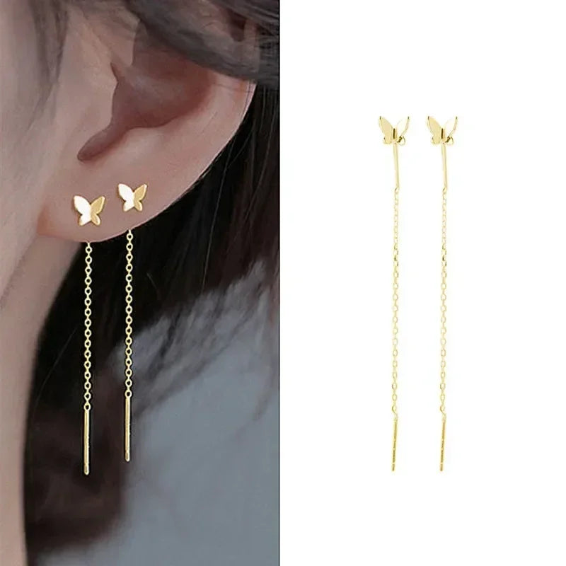 Pendientes de plata 925 para mujer, pendientes largos con borlas, pendientes de moda con forma de estrella de circonita.