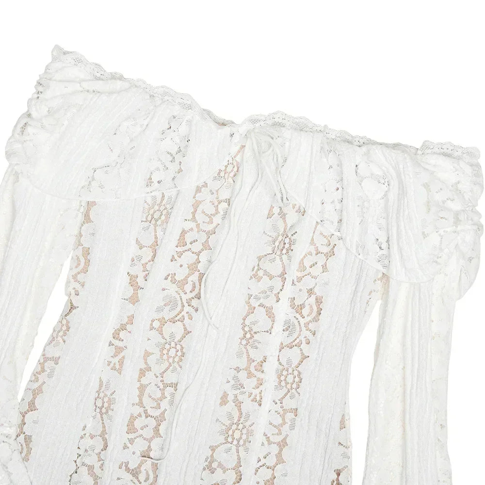 Oligai 女士蕾絲修身迷你連身裙，露肩性感長袖夜店派對連身裙，優雅秋季連身裙