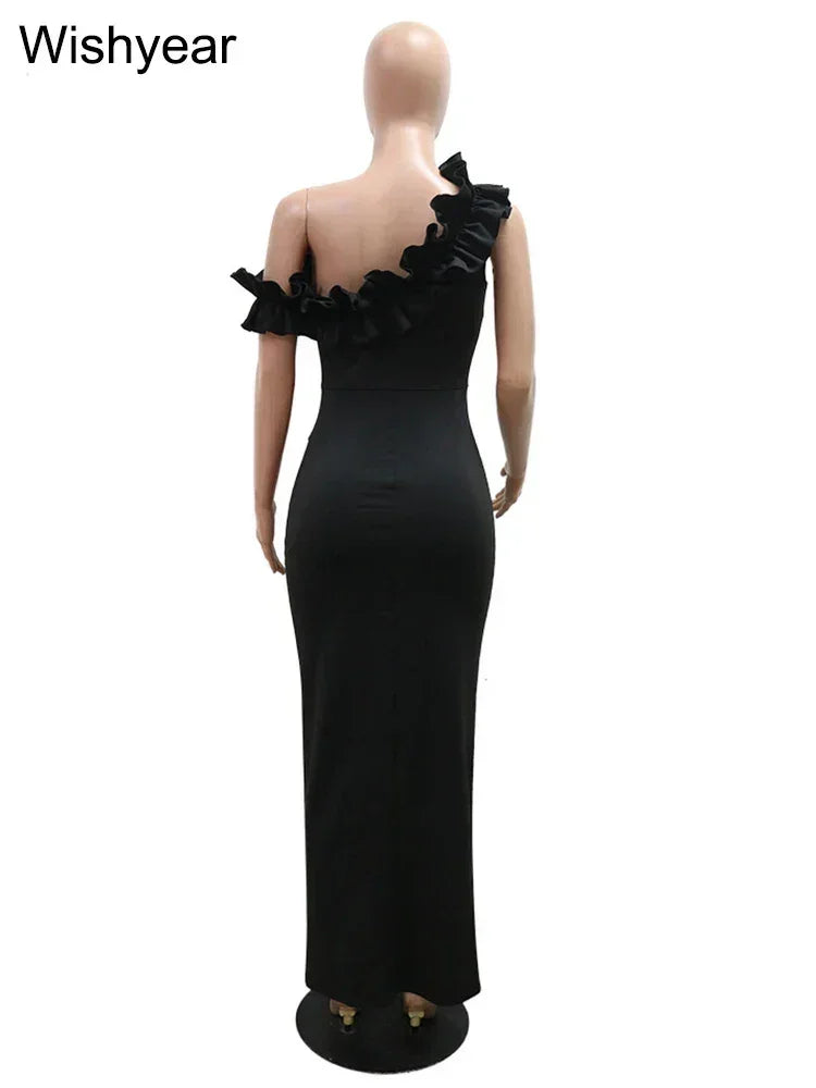 Bodycon sin mangas con hombros descubiertos y borde de orejas de madera con volantes