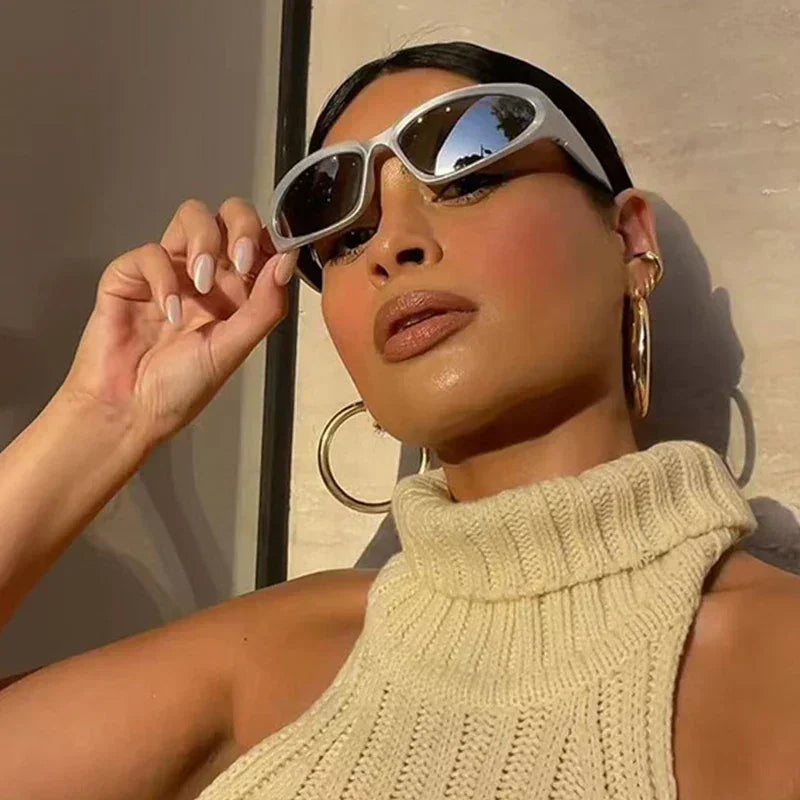 獨特的Y2K設計師奢華太陽眼鏡，女士長方形大框太陽眼鏡，男士戶外防紫外線經典2000S黑色款