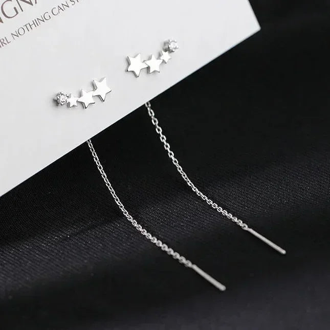 Pendientes de plata 925 para mujer, pendientes largos con borlas, pendientes de moda con forma de estrella de circonita.