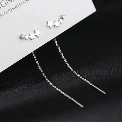 Pendientes de plata 925 para mujer, pendientes largos con borlas, pendientes de moda con forma de estrella de circonita.