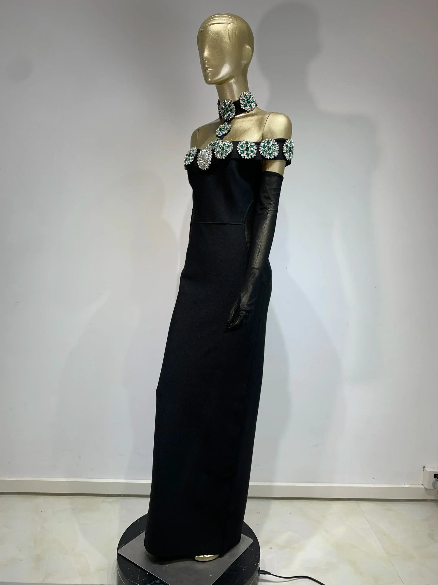 繃帶連身裙 明星性感鑽石水晶黑色長緊身連身裙