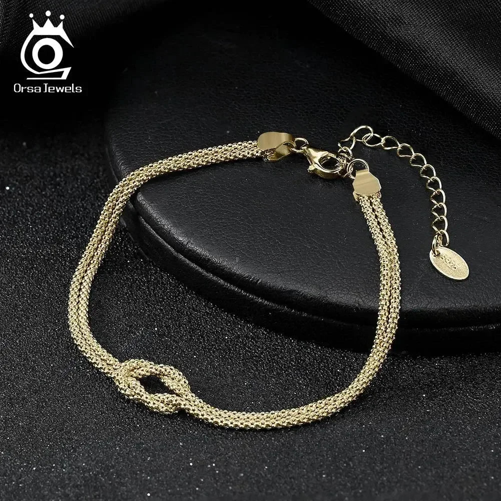 ORSA JEWELS Pulsera clásica de cadena de maíz de doble capa en oro de 14 quilates, pulsera de plata de ley 925 de moda para mujer, joyería de fiesta SB196
