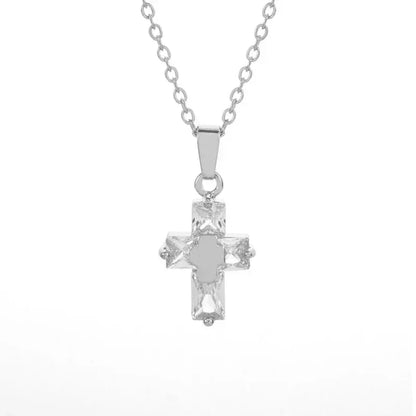 Delicado colgante de cruz de cristal para mujeres y niñas, collar elegante para fiestas, bodas, joyería católica, amuleto de regalo.