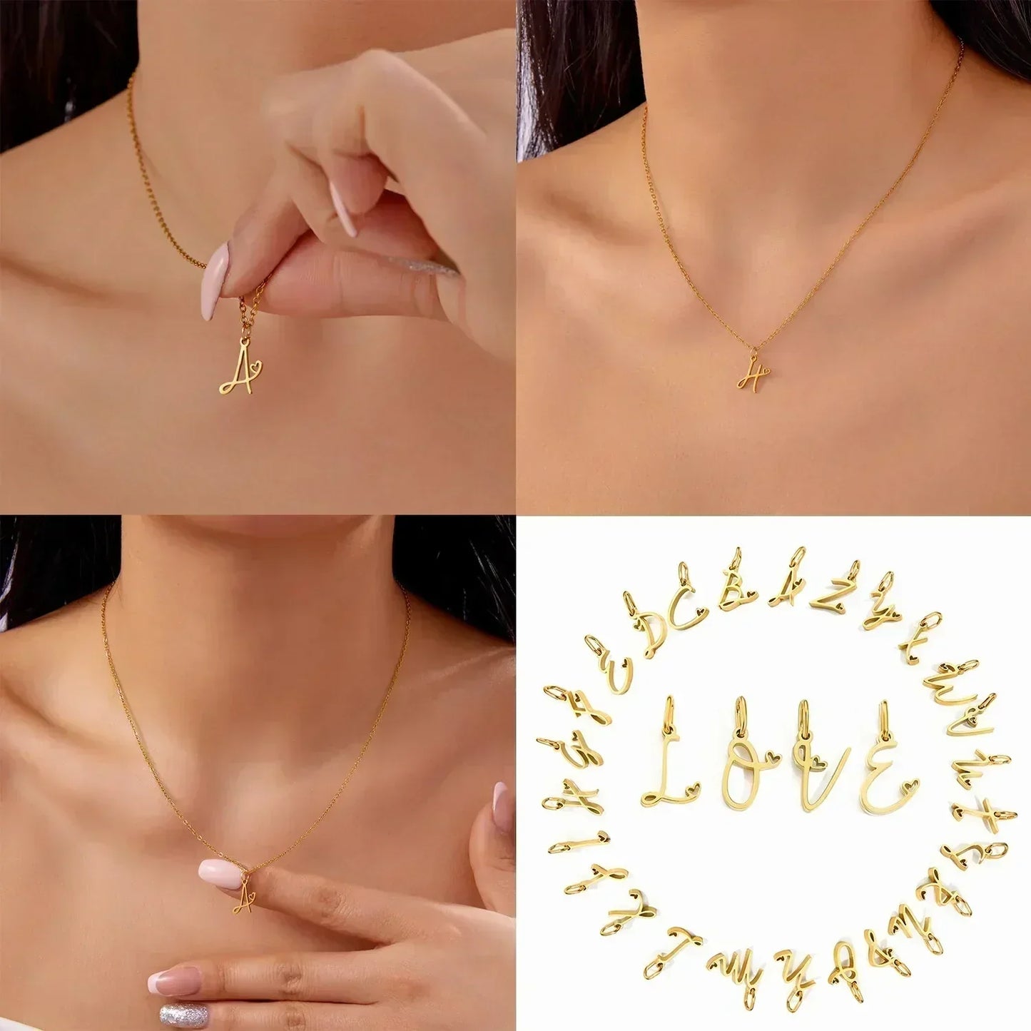 Collar de acero inoxidable con colgante de corazón y 26 letras iniciales para mujer, color dorado, con alfabeto de la A a la Z, regalo de cumpleaños