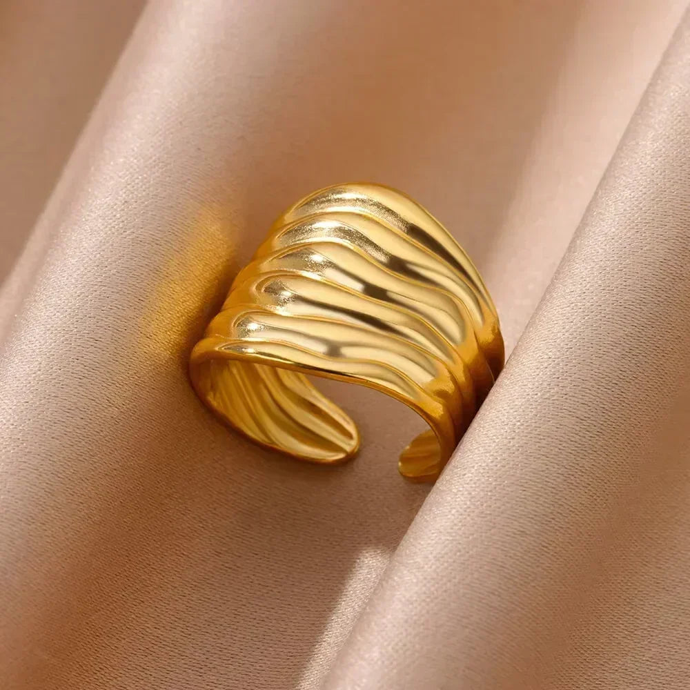 Anillos abiertos de acero inoxidable con forma de flor para mujer, joyería de moda para bodas, corazón, color dorado, anillo hueco geométrico, accesorios diarios, regalo