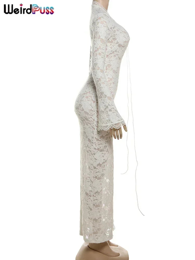 Vestido con volantes y bordado de gatitos extraños para mujer, sexy, escote en V profundo, aberturas transparentes