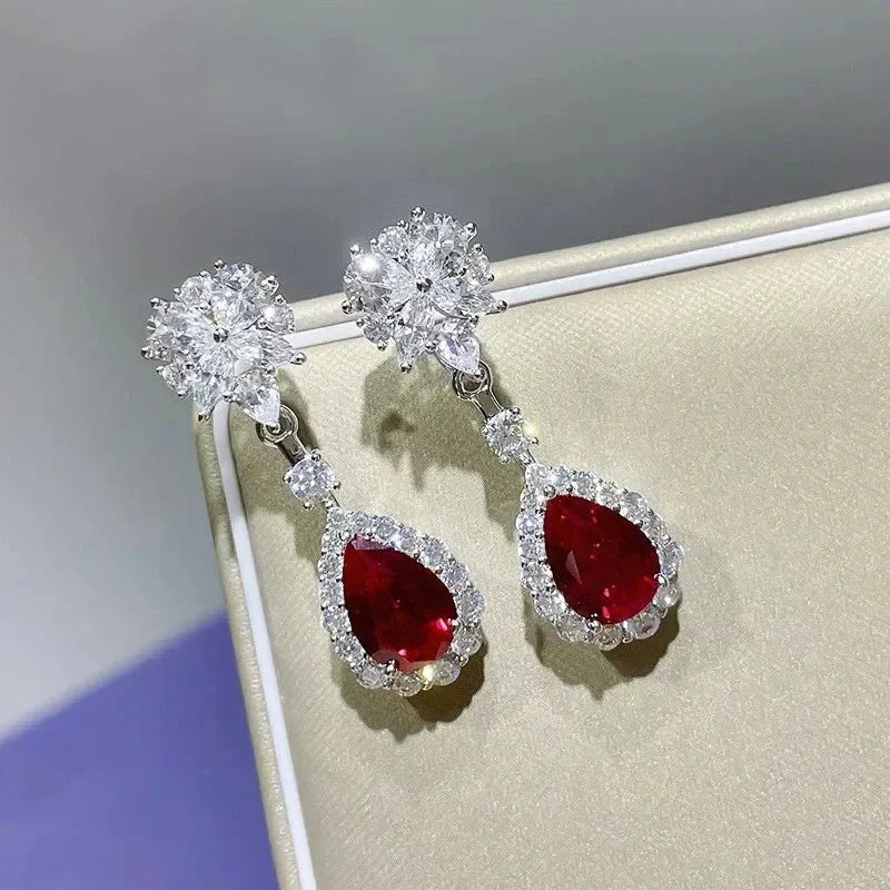 Pendientes Huitan con circonitas rojas brillantes para mujer, hermosos y atractivos accesorios creativos para compromisos, encantadoras joyas de boda.