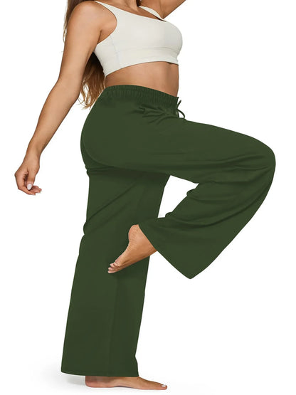 Plus Size Wide Leg  European Fit Straight Pockets Loose Elastic Waist Pants