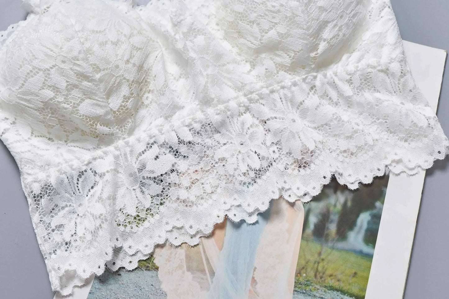 女士無鋼圈蕾絲花朵胸罩上托性感內衣全罩杯露背背心胸罩柔軟上衣加大尺碼內衣