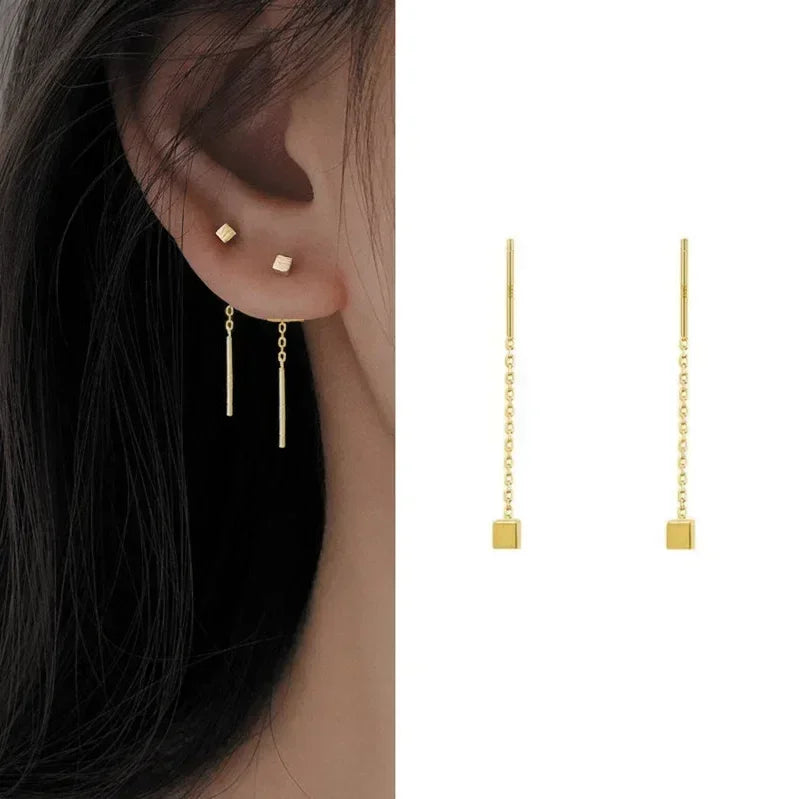 Pendientes de plata 925 para mujer, pendientes largos con borlas, pendientes de moda con forma de estrella de circonita.