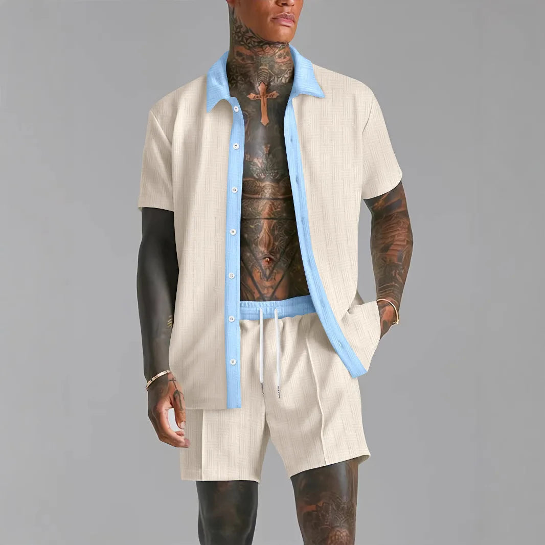 Conjunto de pantalones cortos de playa para hombre de estilo retro y fresco de verano.