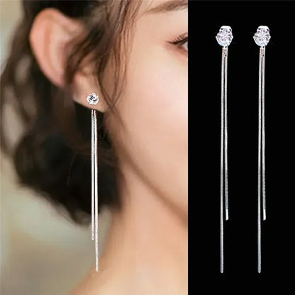 Pendientes de plata 925 para mujer, pendientes largos con borlas, pendientes de moda con forma de estrella de circonita.