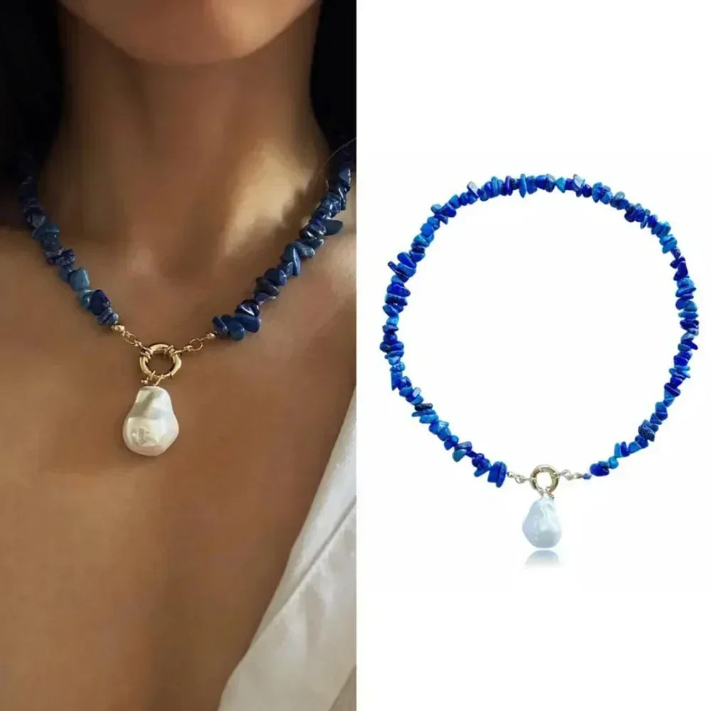 Elegante collar gargantilla con colgante de perla Barlot de imitación, cadena de piedra natural para niñas, joyería de tendencia, regalos de boda y vacaciones X0294