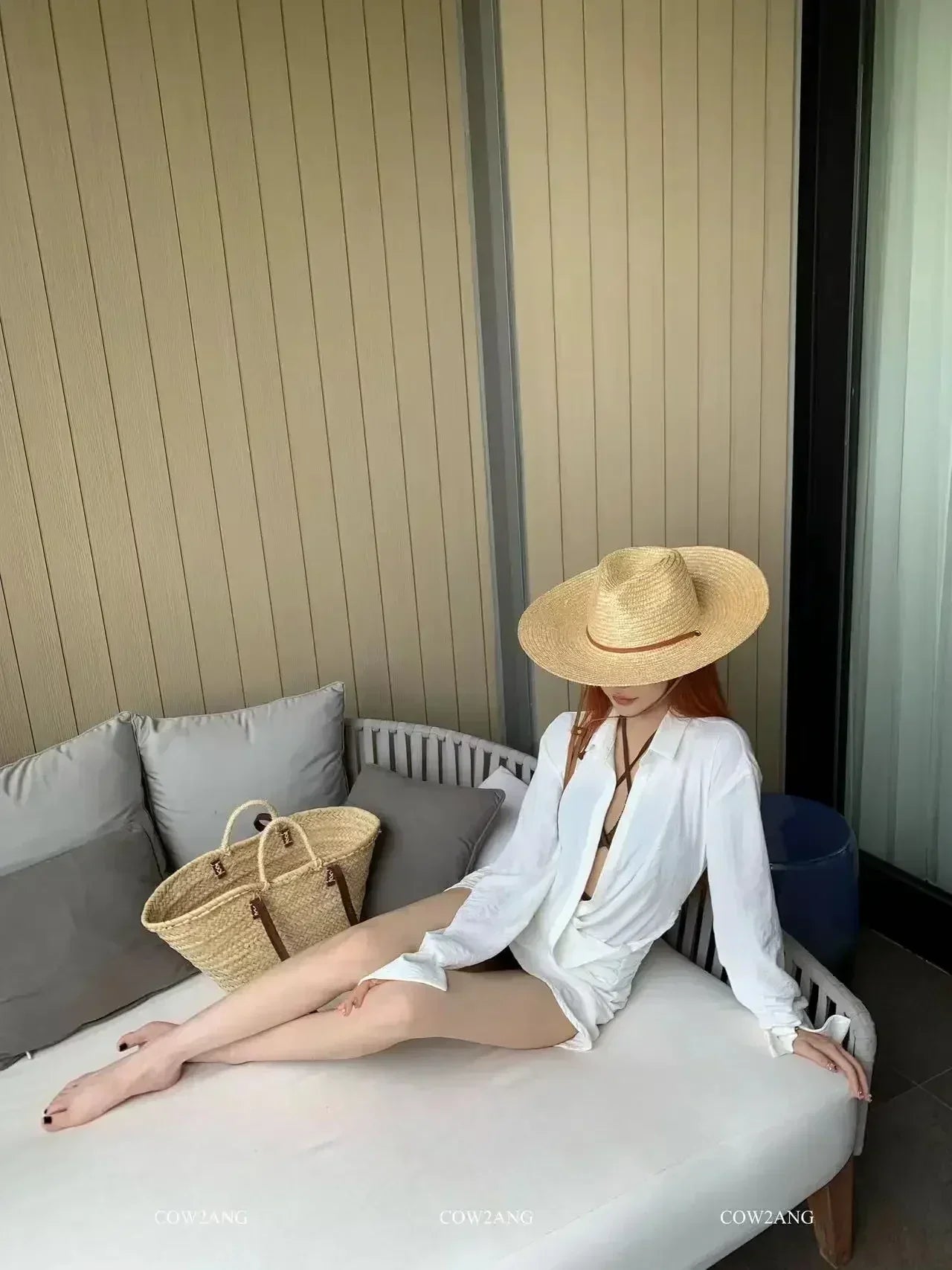 2024年新女士時尚度假沙灘防紫外線寬簷草編遮陽帽，夏季旅行巴拿馬帽，戶外批發