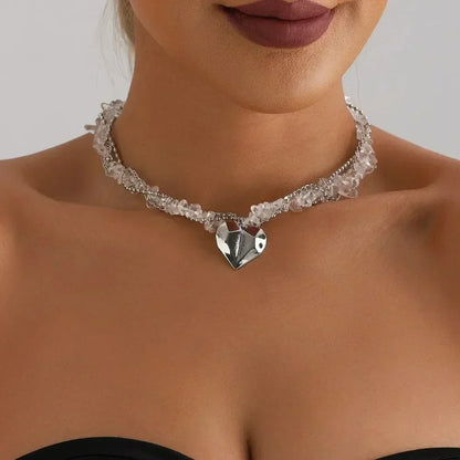 Collar de cuentas de corazón de moda para mujer, estilo bohemio, elegante, con cadena de cristal irregular, gargantilla Y2K, exquisito regalo de fiesta, accesorios de joyería