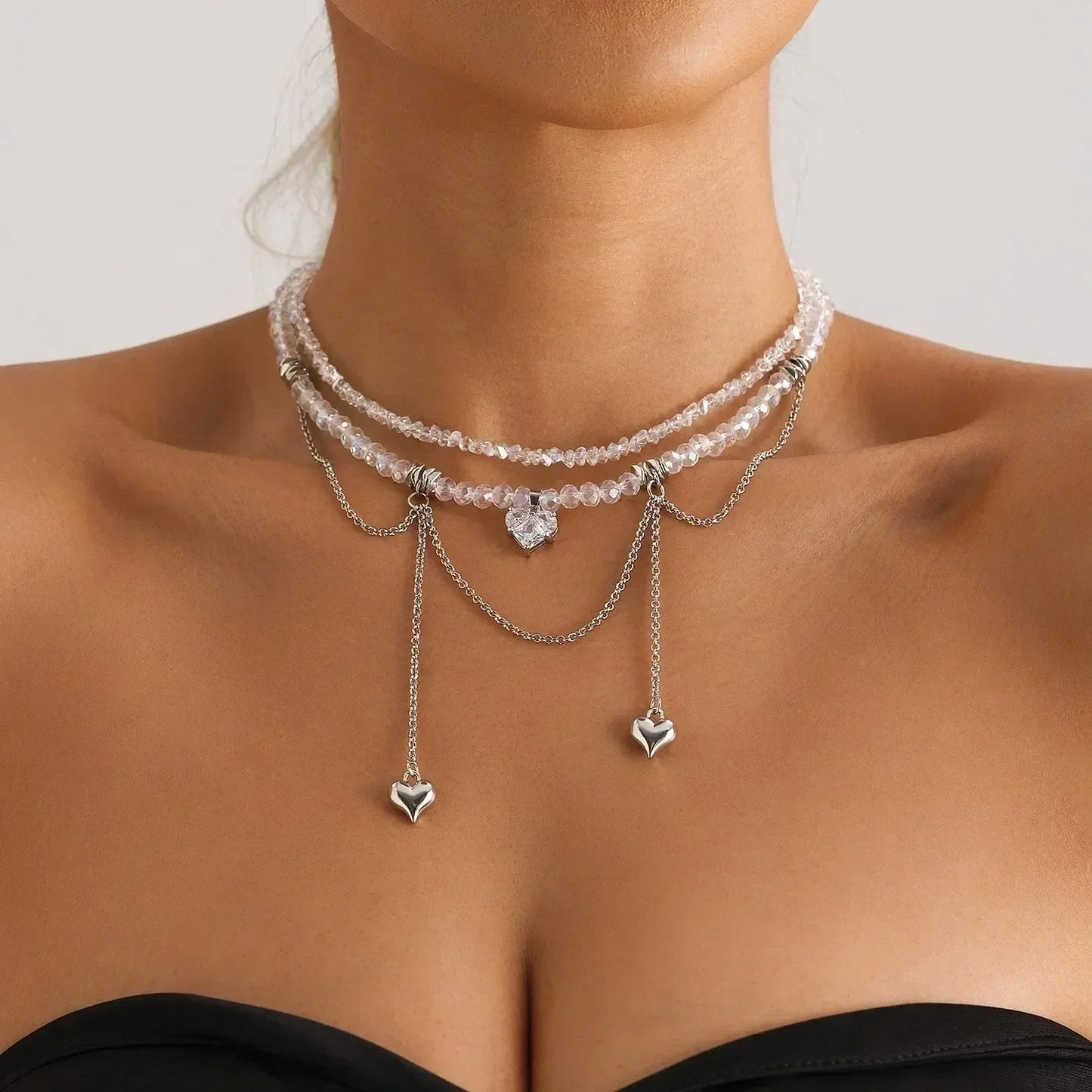 Collar de cuentas de corazón de moda para mujer, estilo bohemio, elegante, con cadena de cristal irregular, gargantilla Y2K, exquisito regalo de fiesta, accesorios de joyería