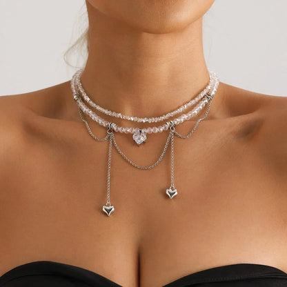 Collar de cuentas de corazón de moda para mujer, estilo bohemio, elegante, con cadena de cristal irregular, gargantilla Y2K, exquisito regalo de fiesta, accesorios de joyería
