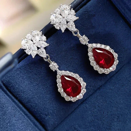 Pendientes Huitan con circonitas rojas brillantes para mujer, hermosos y atractivos accesorios creativos para compromisos, encantadoras joyas de boda.
