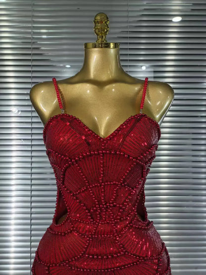 珍珠串珠聖誕洋裝 | 無袖緊身派對禮服 - Femstylo