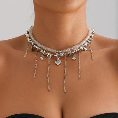 Collar de cuentas de corazón de moda para mujer, estilo bohemio, elegante, con cadena de cristal irregular, gargantilla Y2K, exquisito regalo de fiesta, accesorios de joyería
