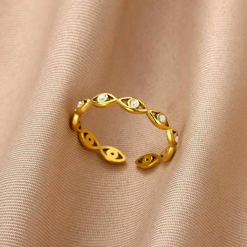 Anillos abiertos de acero inoxidable con forma de flor para mujer, joyería de moda para bodas, corazón, color dorado, anillo hueco geométrico, accesorios diarios, regalo