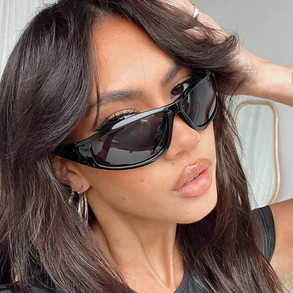 獨特的Y2K設計師奢華太陽眼鏡，女士長方形大框太陽眼鏡，男士戶外防紫外線經典2000S黑色款