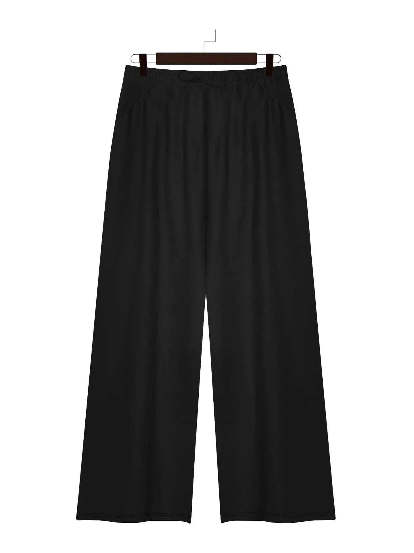 Plus Size Wide Leg  European Fit Straight Pockets Loose Elastic Waist Pants