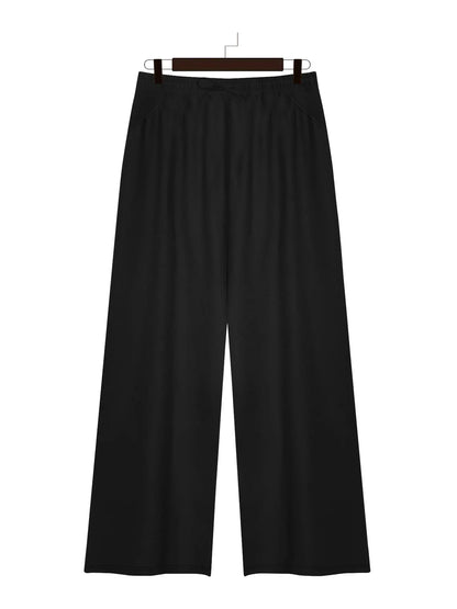 Plus Size Wide Leg  European Fit Straight Pockets Loose Elastic Waist Pants