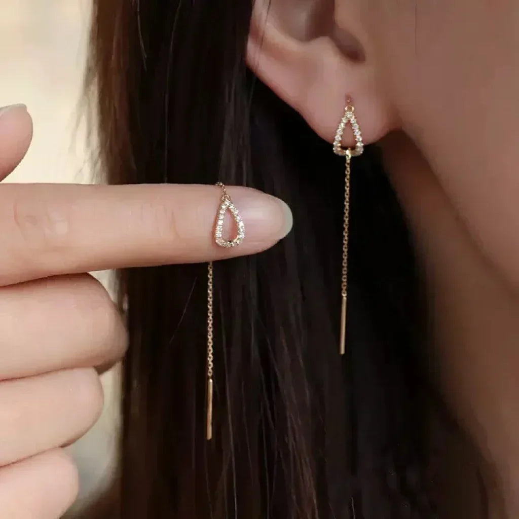 Pendientes de plata 925 para mujer, pendientes largos con borlas, pendientes de moda con forma de estrella de circonita.