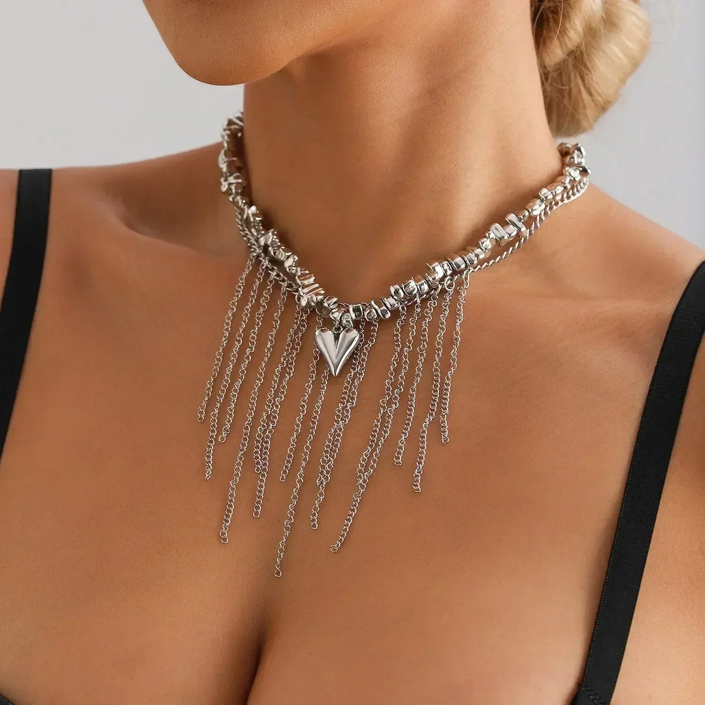 Collar de cuentas de corazón de moda para mujer, estilo bohemio, elegante, con cadena de cristal irregular, gargantilla Y2K, exquisito regalo de fiesta, accesorios de joyería