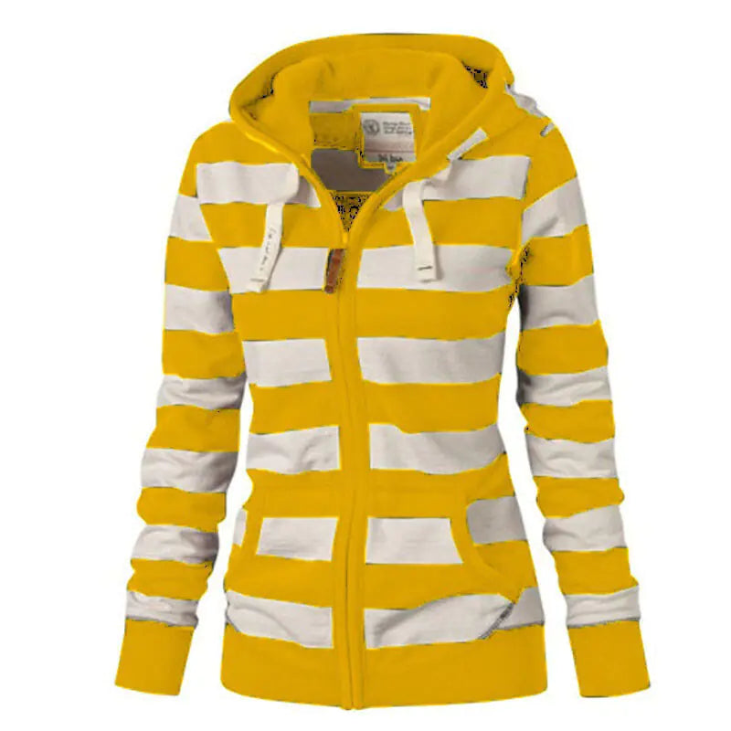 大尺碼條紋長袖連帽衫