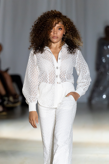 佛羅倫斯白色鏤空兩件式褲裝